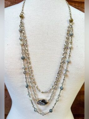 Florence Grey Natural Stone Layered Beaded Convertible Necklace